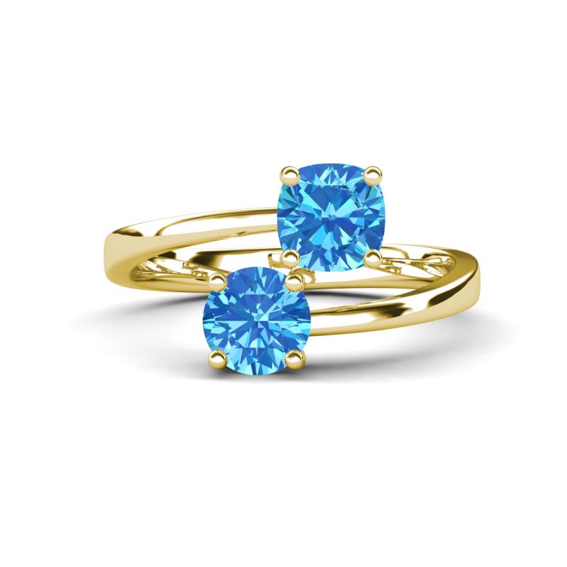 Jianna 6.00 mm Cushion and Round Blue Topaz 2 Stone Promise Ring 