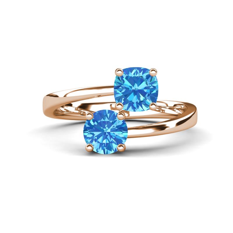 Jianna 6.00 mm Cushion and Round Blue Topaz 2 Stone Promise Ring 