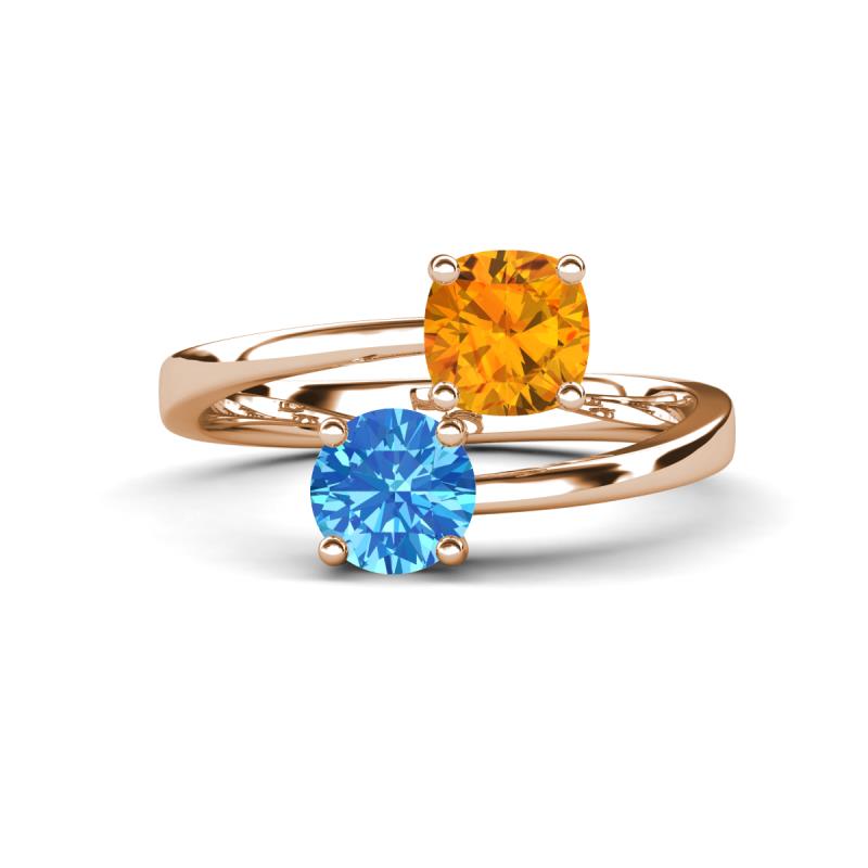 Jianna 6.00 mm Cushion Citrine and Round Blue Topaz 2 Stone Promise Ring 