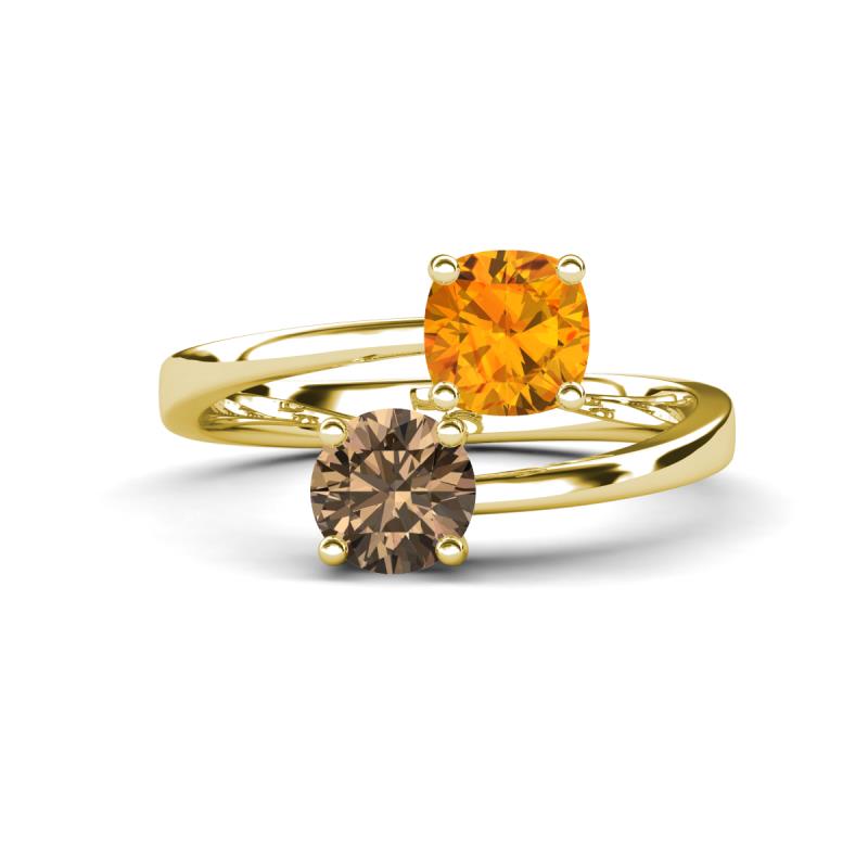 Jianna 6.00 mm Cushion Citrine and Round Smoky Quartz 2 Stone Promise Ring 