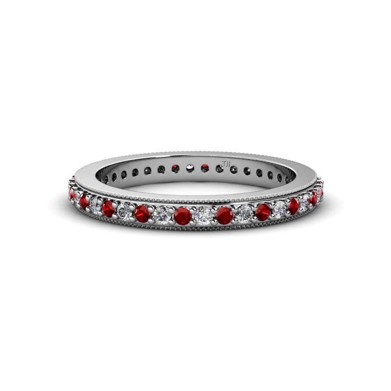 Caitlin 1.60 mm Red Garnet and Diamond Eternity Band 