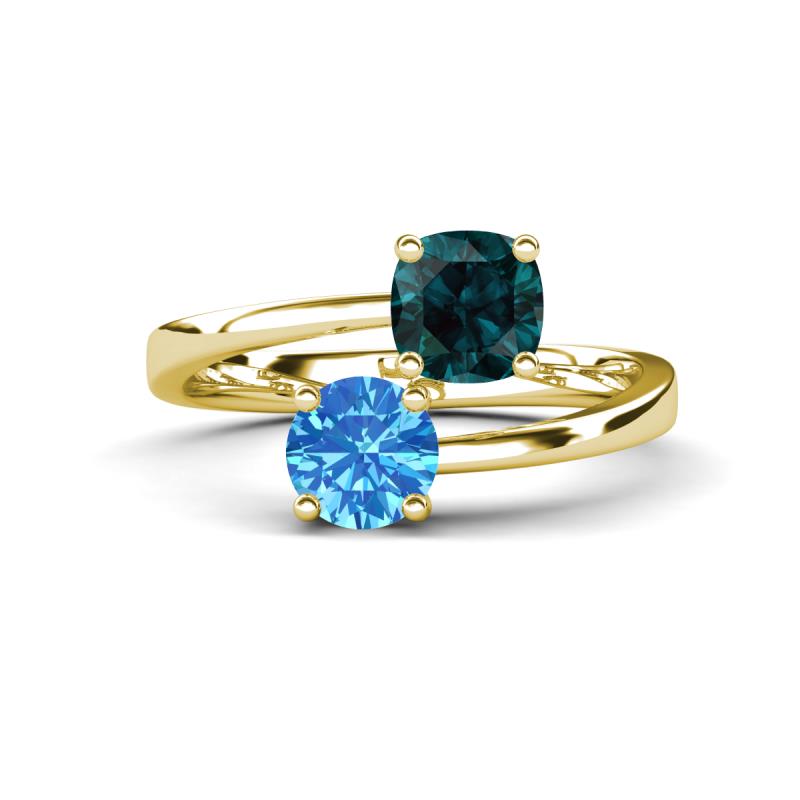 Jianna 6.00 mm Cushion London Blue Topaz and Round Blue Topaz 2 Stone Promise Ring 