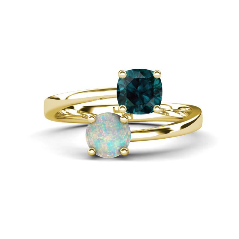 Jianna 6.00 mm Cushion London Blue Topaz and Round Opal 2 Stone Promise Ring 