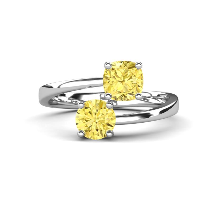 Jianna 6.00 mm Cushion and Round Lab Created Yellow Sapphire 2 Stone Promise Ring 