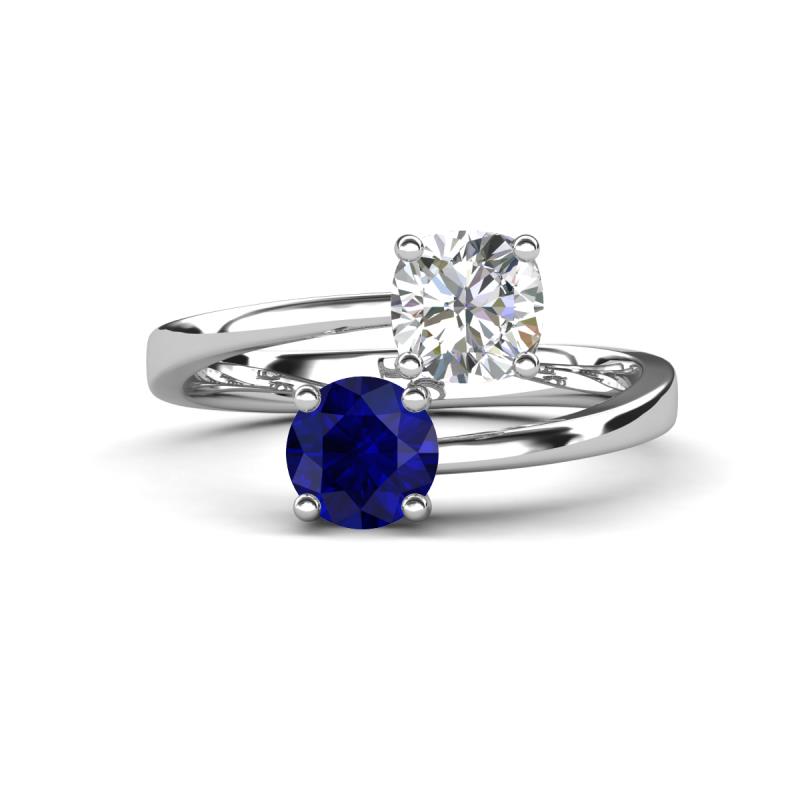 Jianna GIA Certified 6.00 mm Cushion Natural Diamond and Round Blue Sapphire 2 Stone Promise Ring 