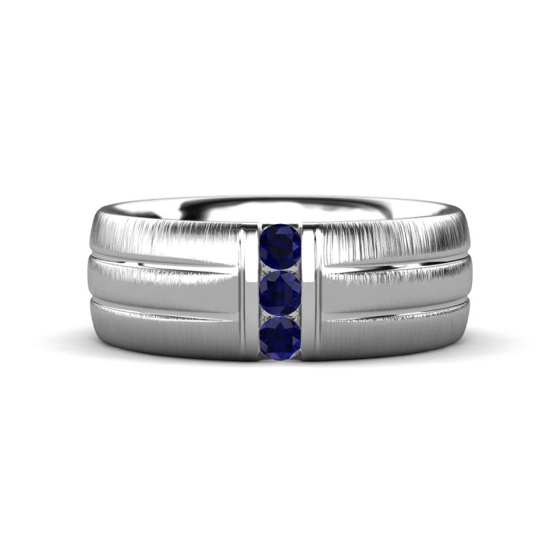 LeBron 0.17 ctw Round Blue Sapphire with Brushed and Polished Finish 8.00 mm Three Stone Men's Wedding Band 