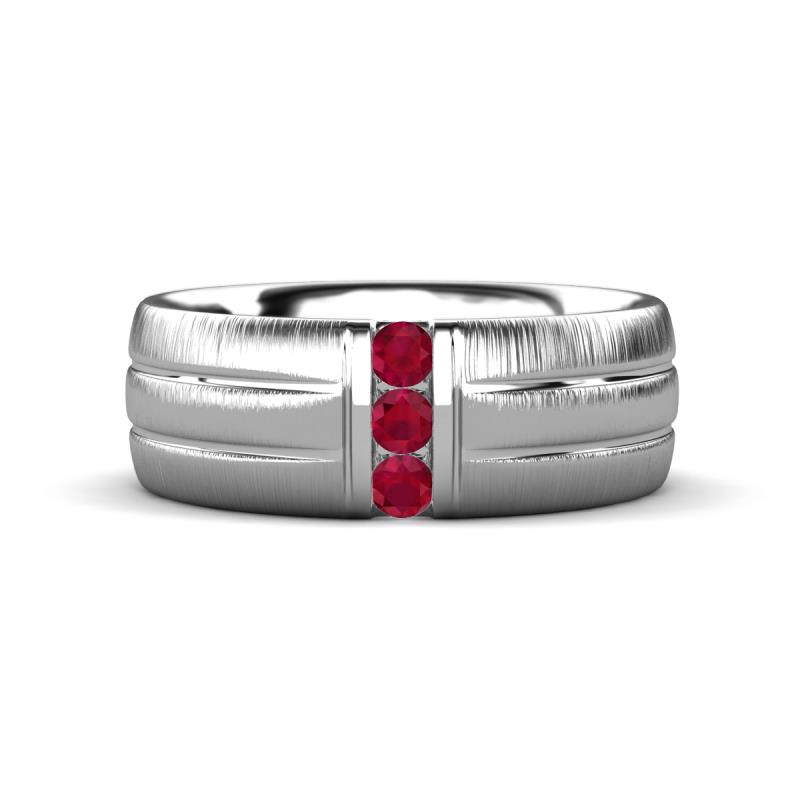 LeBron 0.17 ctw Round Ruby with Brushed and Polished Finish 8.00 mm Three Stone Men's Wedding Band 