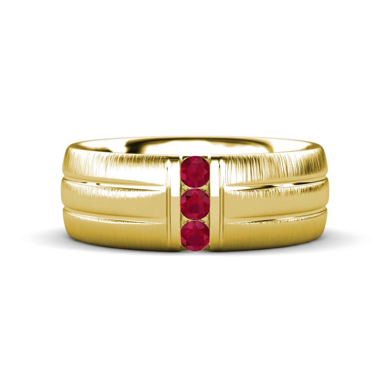 LeBron 0.17 ctw Round Ruby with Brushed and Polished Finish 8.00 mm Three Stone Men's Wedding Band 