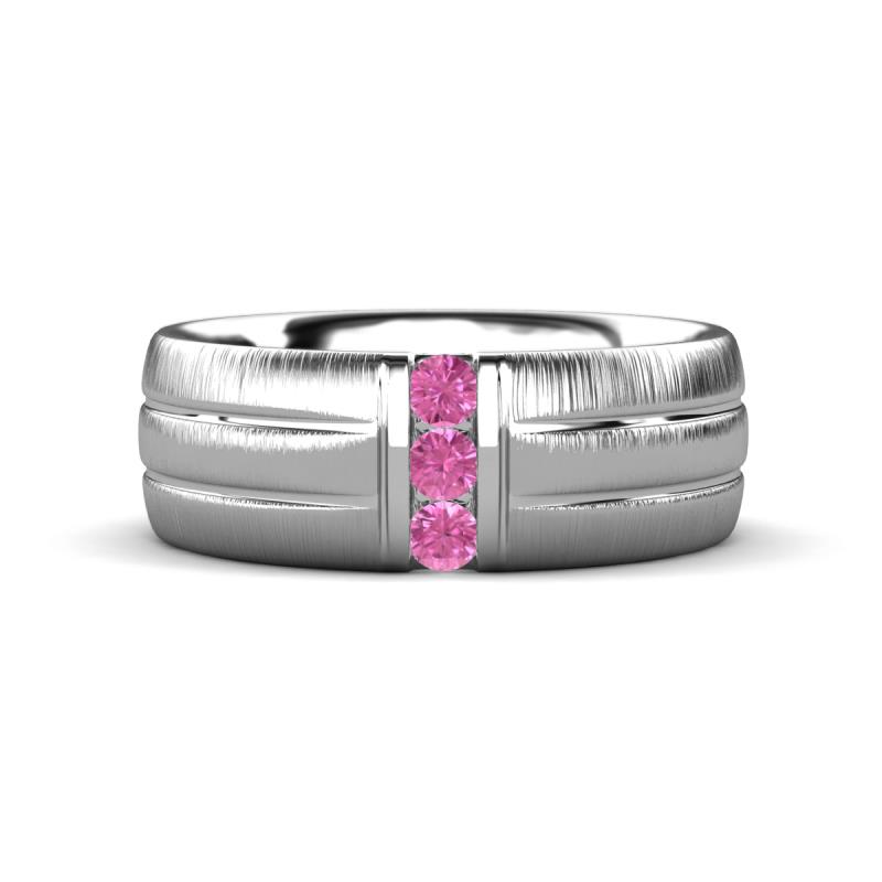 LeBron 0.17 ctw Round Pink Sapphire with Brushed and Polished Finish 8.00 mm Three Stone Men's Wedding Band 