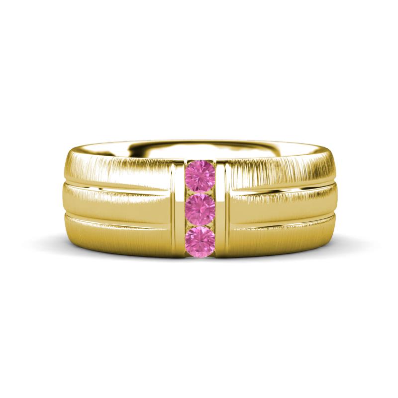LeBron 0.17 ctw Round Pink Sapphire with Brushed and Polished Finish 8.00 mm Three Stone Men's Wedding Band 