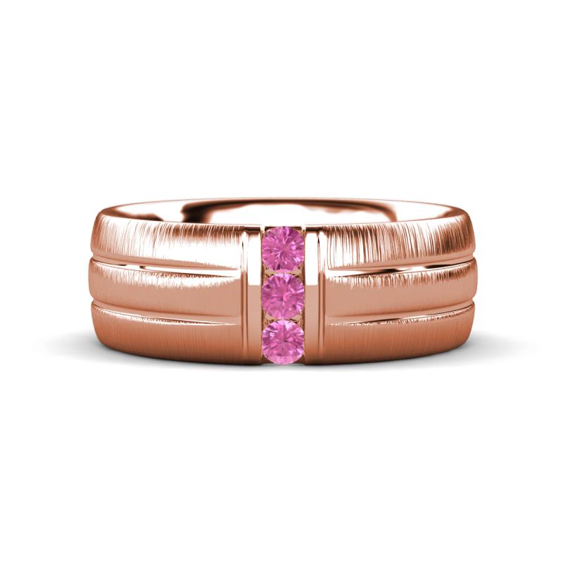 LeBron 0.17 ctw Round Pink Sapphire with Brushed and Polished Finish 8.00 mm Three Stone Men's Wedding Band 