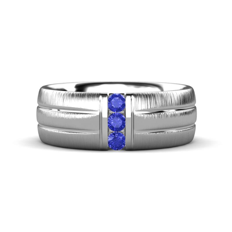 LeBron 0.15 ctw Round Tanzanite with Brushed and Polished Finish 8.00 mm Three Stone Men's Wedding Band 