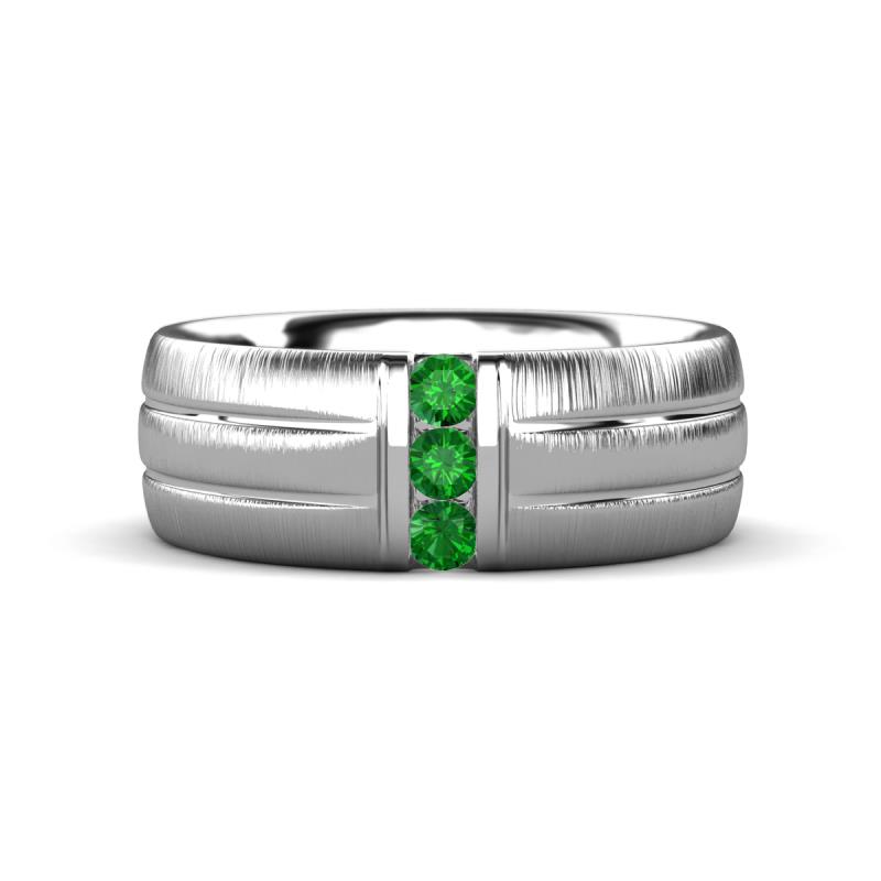 LeBron 0.19 ctw Round Green Garnet with Brushed and Polished Finish 8.00 mm Three Stone Men's Wedding Band 