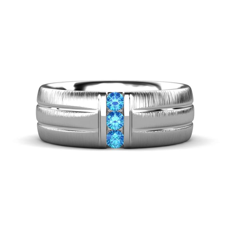 LeBron  Round Blue Topaz with Brushed and Polished Finish 8.00 mm Three Stone Men's Wedding Band 