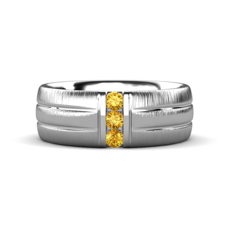 LeBron  Round Citrine with Brushed and Polished Finish 8.00 mm Three Stone Men's Wedding Band 