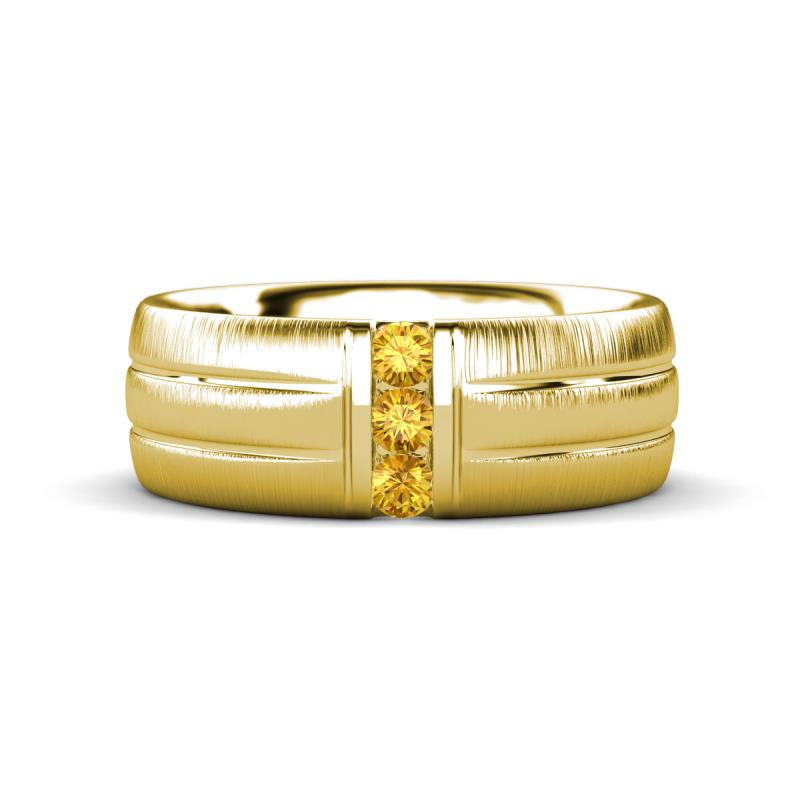 LeBron  Round Citrine with Brushed and Polished Finish 8.00 mm Three Stone Men's Wedding Band 