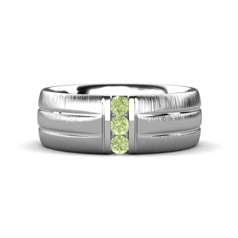 LeBron 1.50 ctw Round Peridot with Brushed and Polished Finish 8.00 mm Three Stone Men's Wedding Band 