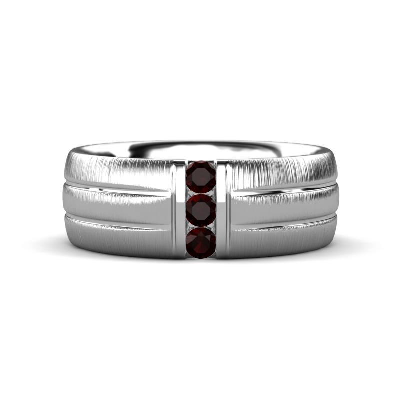 LeBron 0.19 ctw Round Red Garnet with Brushed and Polished Finish 8.00 mm Three Stone Men's Wedding Band 