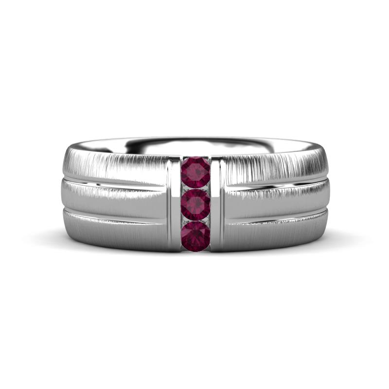 LeBron 0.19 ctw Round Rhodolite Garnet with Brushed and Polished Finish 8.00 mm Three Stone Men's Wedding Band 
