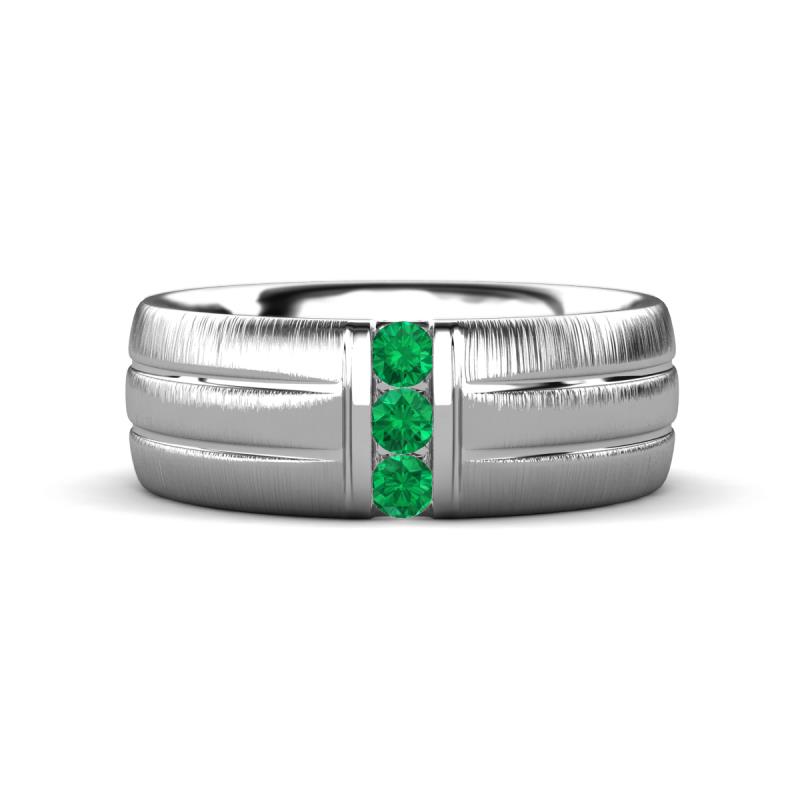 LeBron  Round Emerald with Brushed and Polished Finish 8.00 mm Three Stone Men's Wedding Band 