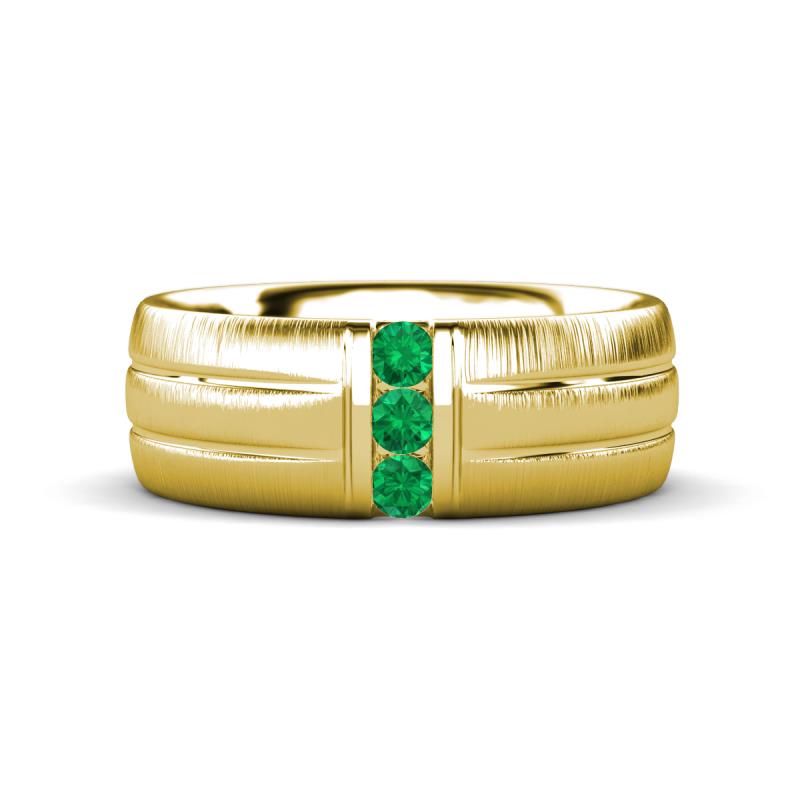 LeBron  Round Emerald with Brushed and Polished Finish 8.00 mm Three Stone Men's Wedding Band 