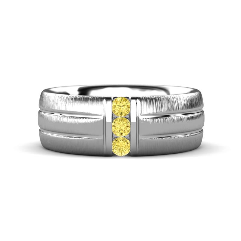 LeBron 0.17 ctw Round Yellow Sapphire with Brushed and Polished Finish 8.00 mm Three Stone Men's Wedding Band 