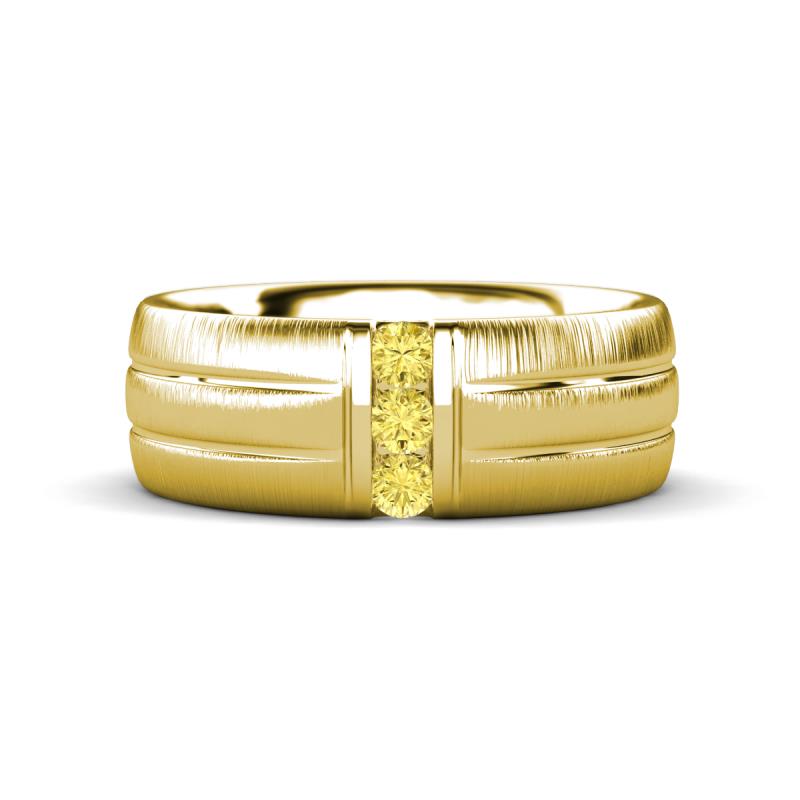LeBron 0.17 ctw Round Yellow Sapphire with Brushed and Polished Finish 8.00 mm Three Stone Men's Wedding Band 