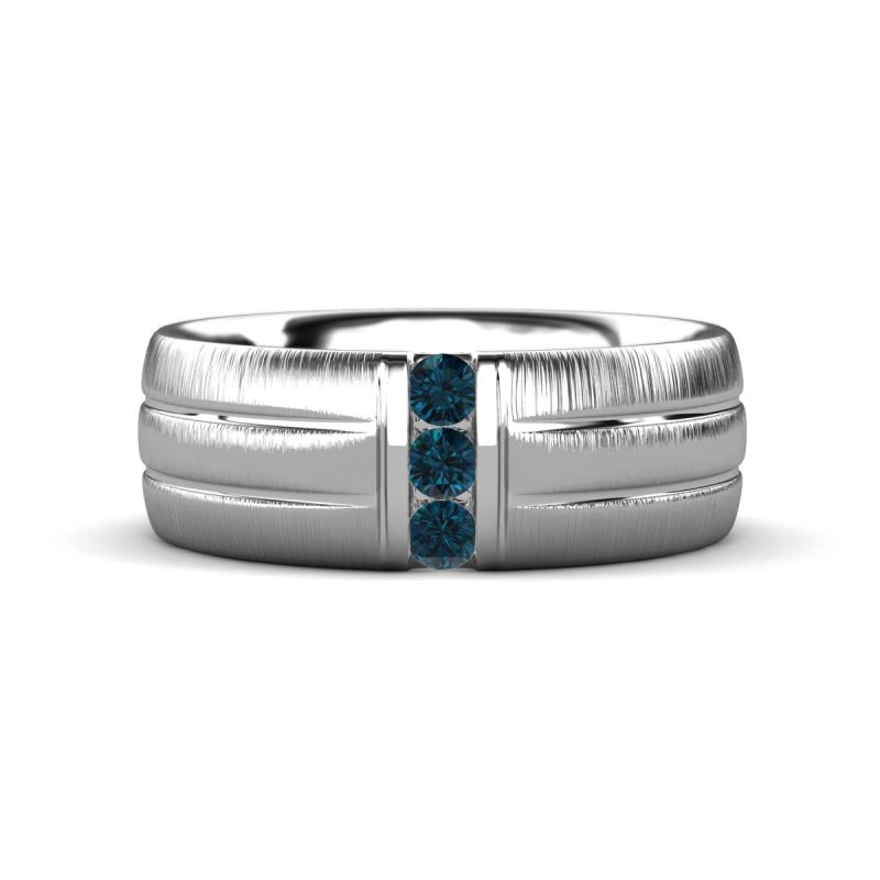 LeBron 0.15 ctw Round Blue Diamond with Brushed and Polished Finish 8.00 mm Three Stone Men's Wedding Band 