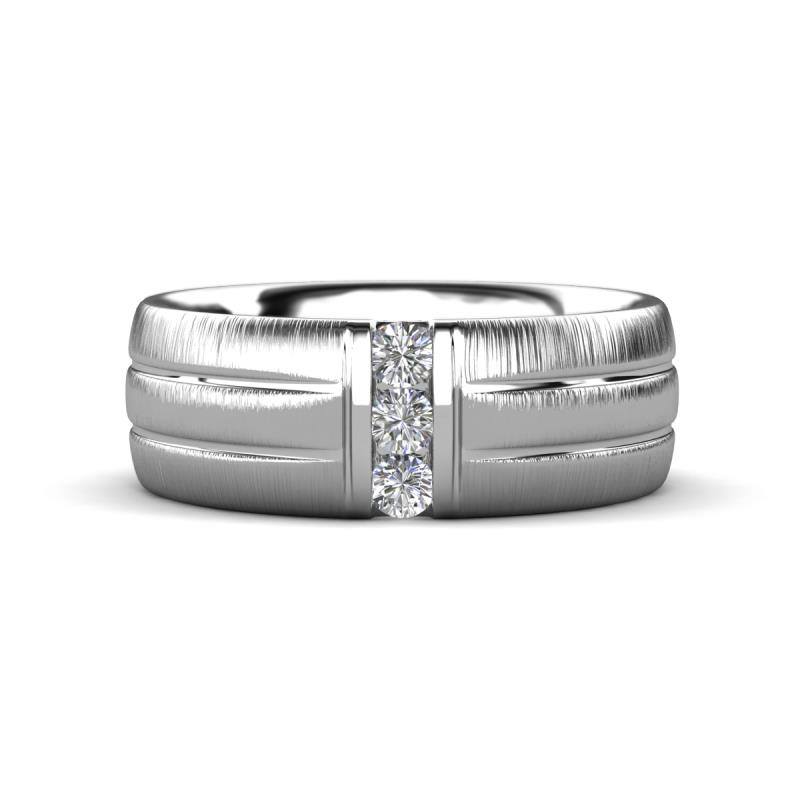 LeBron  Round Moissanite with Brushed and Polished Finish 8.00 mm Three Stone Men's Wedding Band 