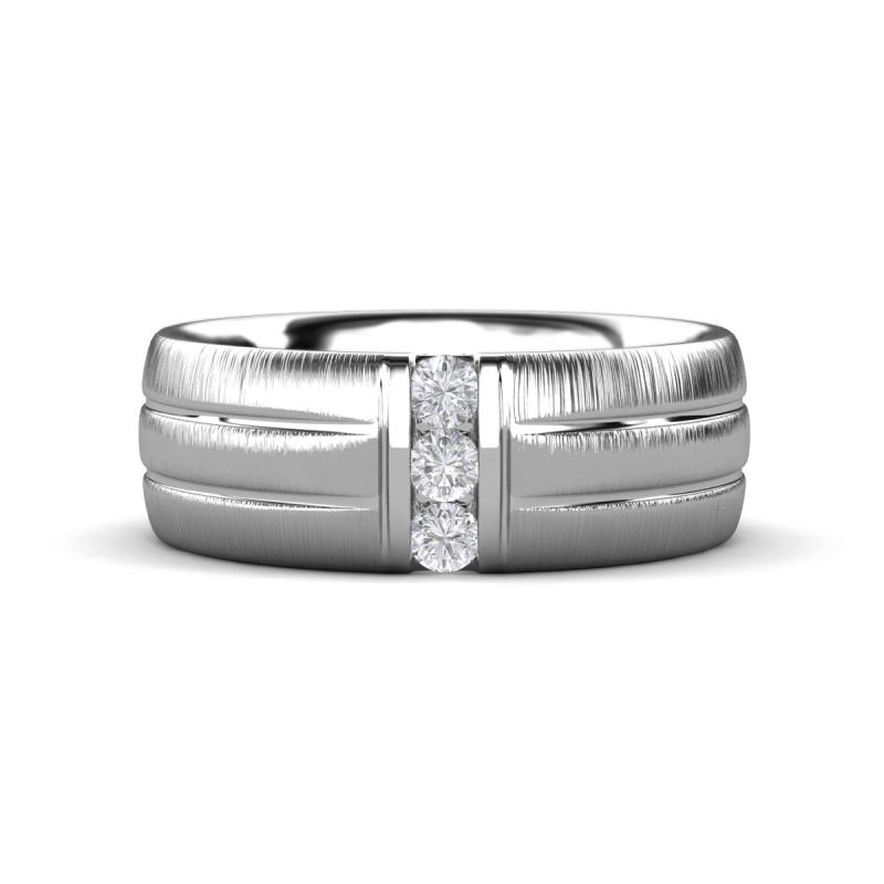 LeBron 0.22 ctw Round White Sapphire with Brushed and Polished Finish 8.00 mm Three Stone Men's Wedding Band 