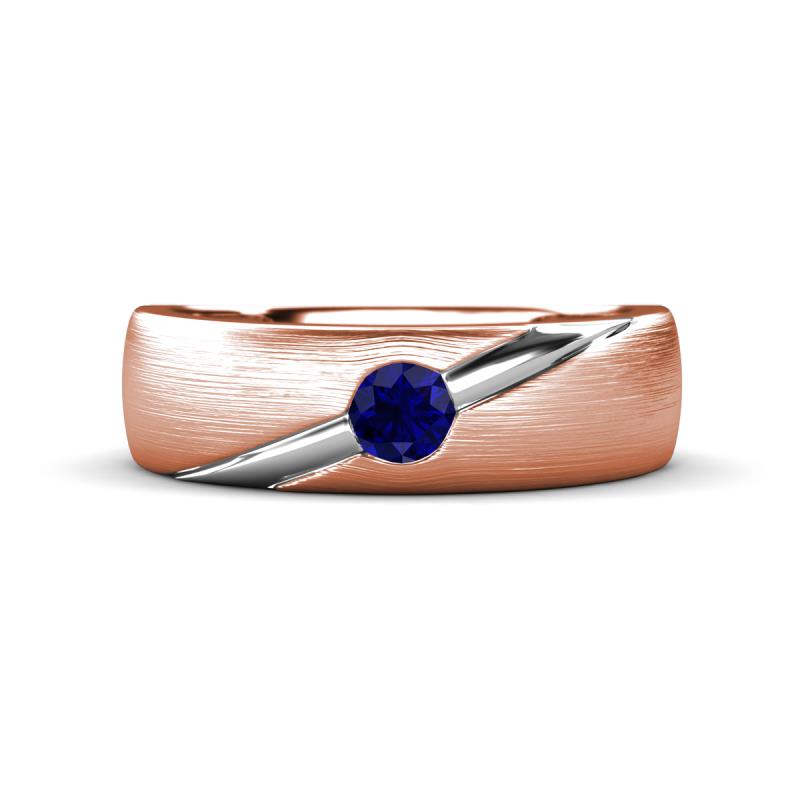 Ekon 1/4 ct Round Blue Sapphire Brushed Satin Finish Solitaire Men Wedding Band (5 mm) 