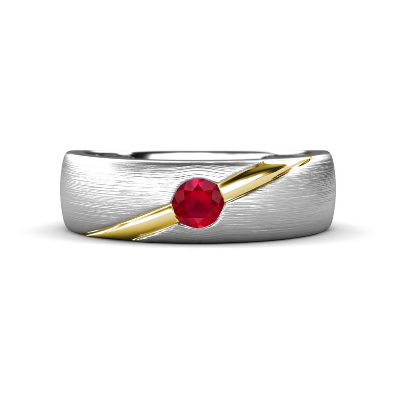 Ekon 1/6 ct Round Ruby Brushed Satin Finish Solitaire Men Wedding Band (5 mm) 
