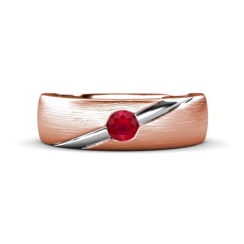Ekon 1/6 ct Round Ruby Brushed Satin Finish Solitaire Men Wedding Band (5 mm) 