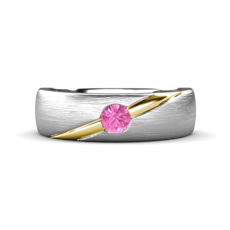 Ekon 1/6 ct Round Pink Sapphire Brushed Satin Finish Solitaire Men Wedding Band (5 mm) 