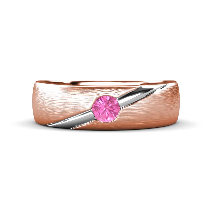 Ekon 1/6 ct Round Pink Sapphire Brushed Satin Finish Solitaire Men Wedding Band (5 mm) 