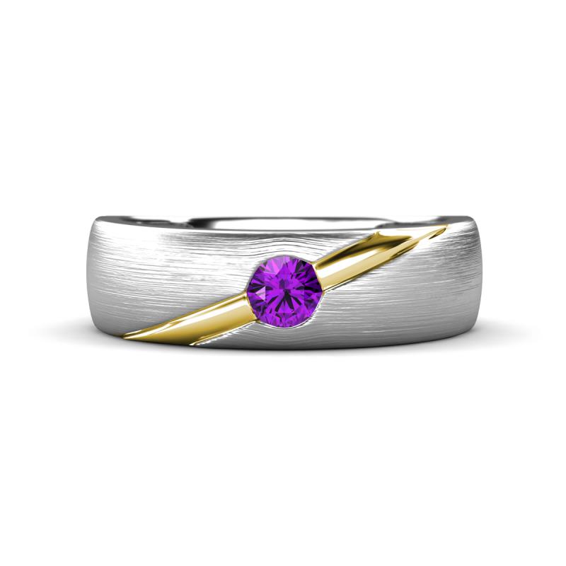Ekon 1/7 ct Round Amethyst Brushed Satin Finish Solitaire Men Wedding Band (5 mm) 