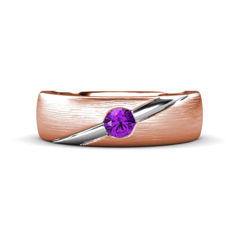 Ekon 1/7 ct Round Amethyst Brushed Satin Finish Solitaire Men Wedding Band (5 mm) 