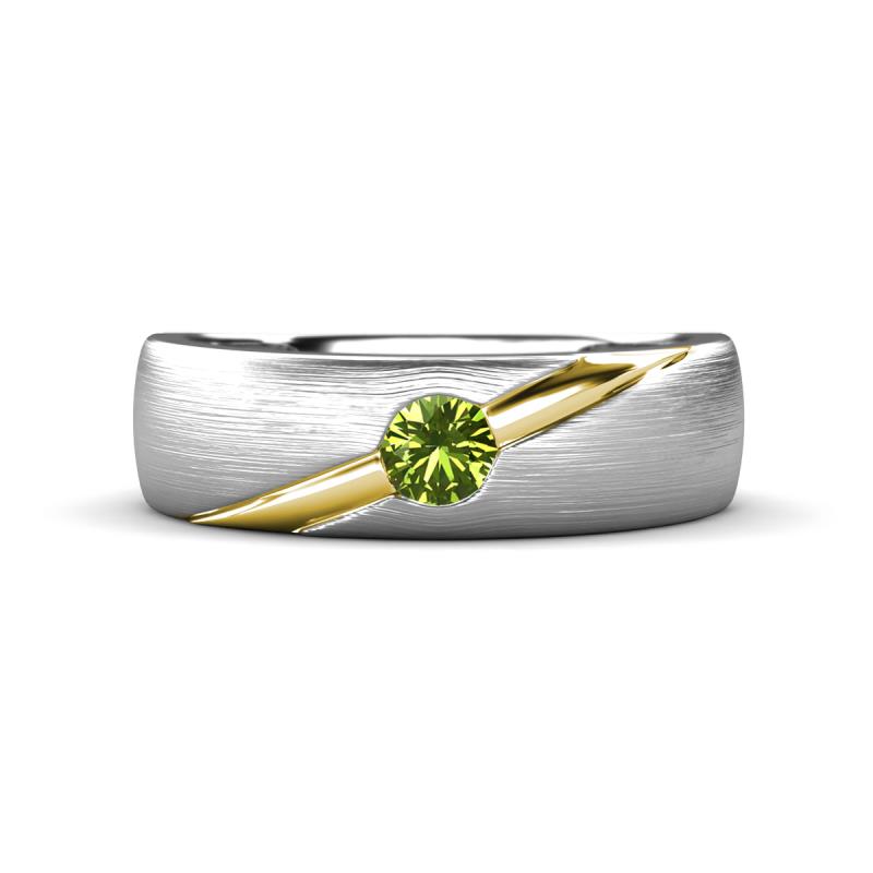 Ekon 1/6 ct Round Peridot Brushed Satin Finish Solitaire Men Wedding Band (5 mm) 