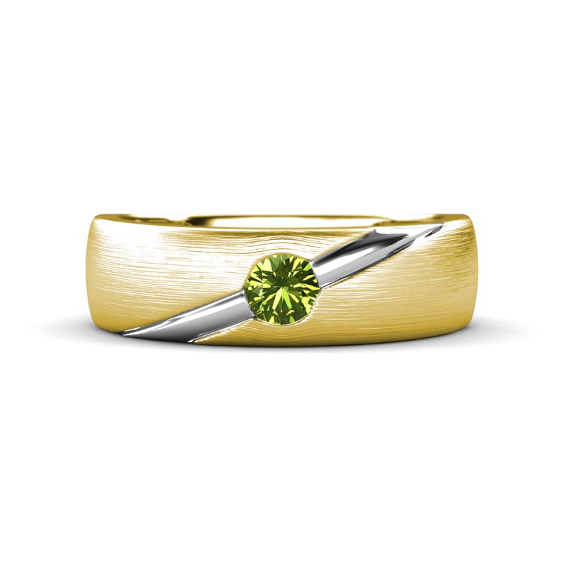 Ekon 1/6 ct Round Peridot Brushed Satin Finish Solitaire Men Wedding Band (5 mm) 