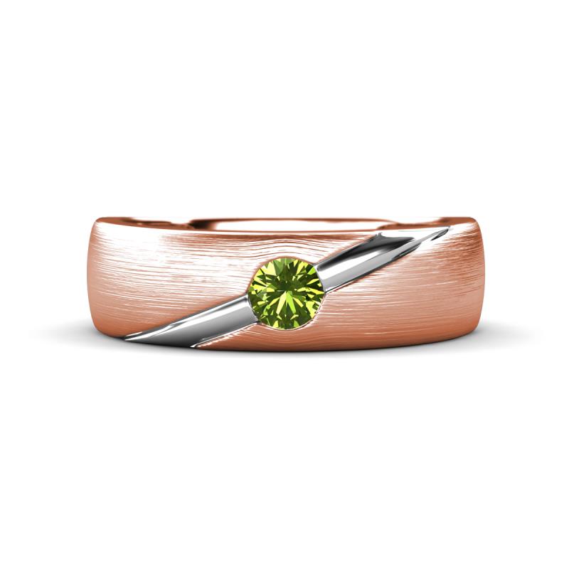 Ekon 1/6 ct Round Peridot Brushed Satin Finish Solitaire Men Wedding Band (5 mm) 