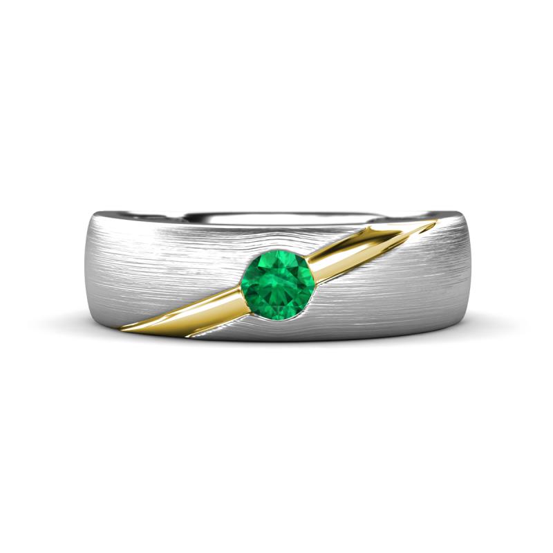 Ekon 1/6 ct Round Emerald Brushed Satin Finish Solitaire Men Wedding Band (5 mm) 