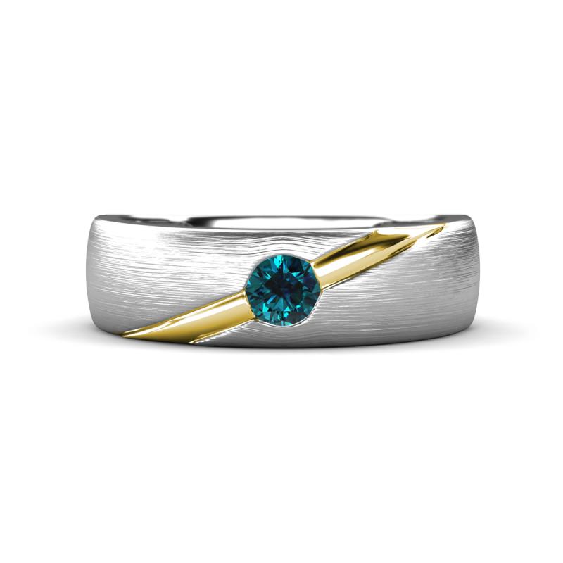 Ekon 1/6 ct Round Blue Diamond Brushed Satin Finish Solitaire Men Wedding Band (5 mm) 