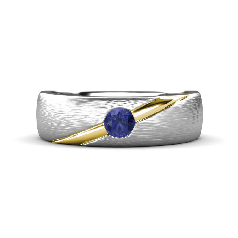 Ekon 1/7 ct Round Iolite Brushed Satin Finish Solitaire Men Wedding Band (5 mm) 