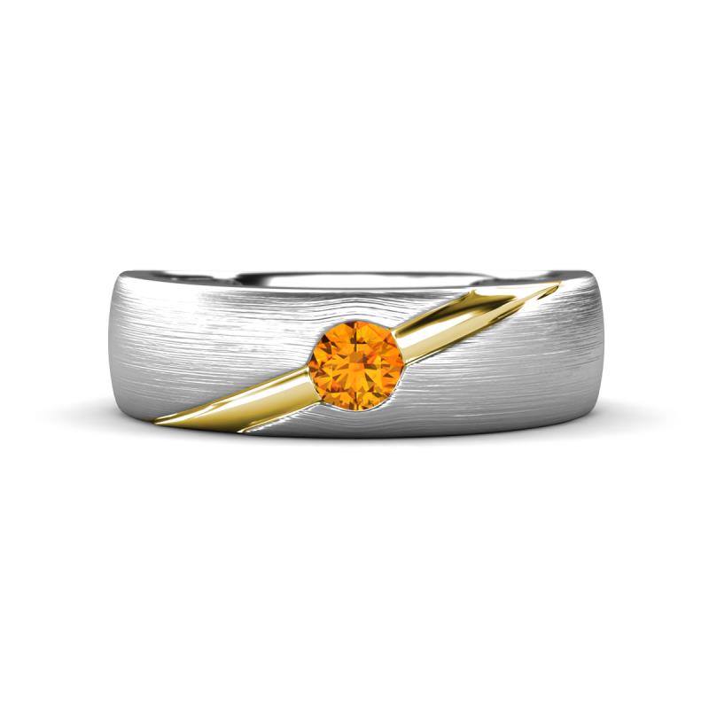 Ekon 1/7 ct Round Citrine Brushed Satin Finish Solitaire Men Wedding Band (5 mm) 