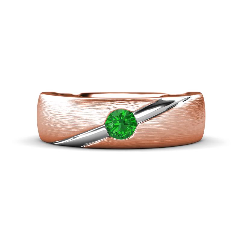 Ekon 1/6 ct Round Green Garnet Brushed Satin Finish Solitaire Men Wedding Band (5 mm) 