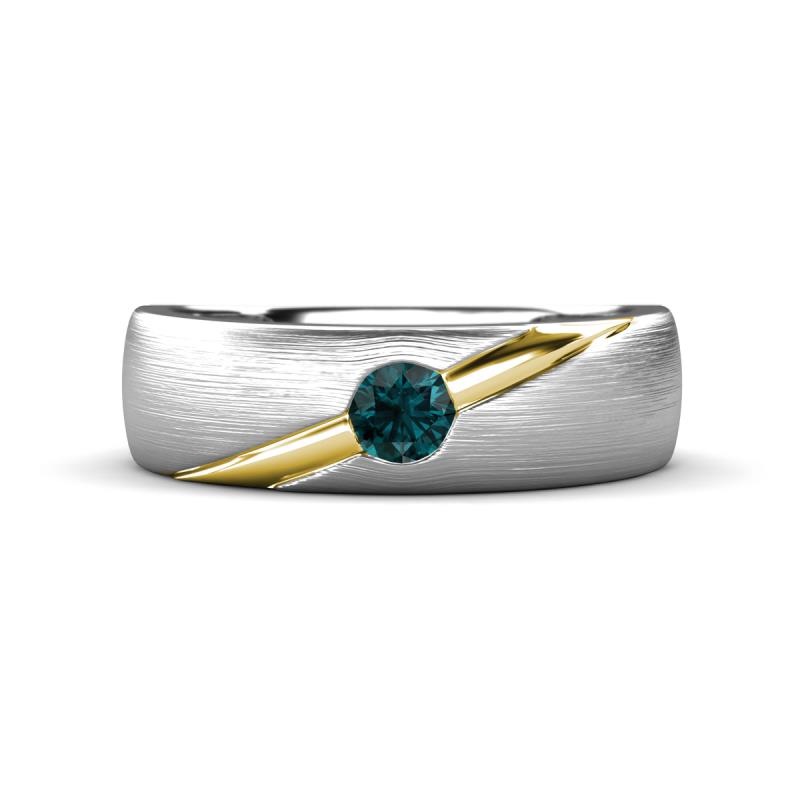 Ekon 1/6 ct Round London Blue Topaz Brushed Satin Finish Solitaire Men Wedding Band (5 mm) 