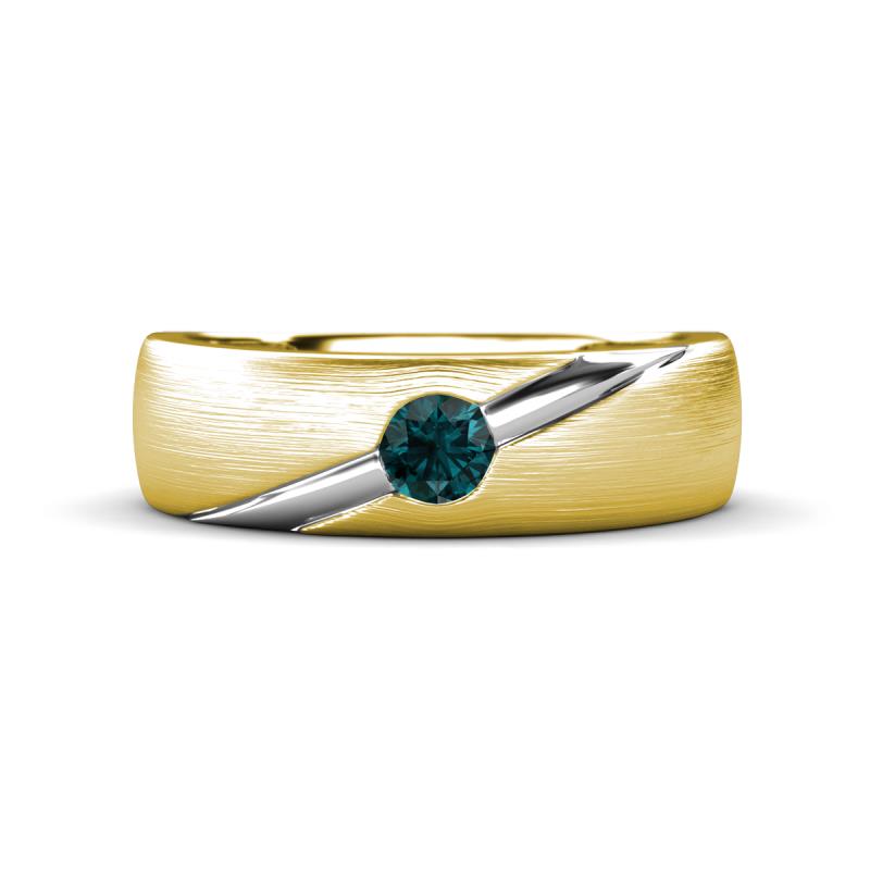 Ekon 1/6 ct Round London Blue Topaz Brushed Satin Finish Solitaire Men Wedding Band (5 mm) 