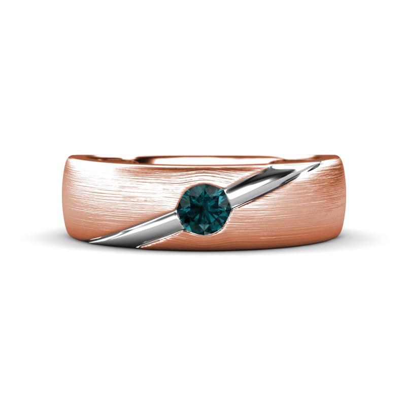 Ekon 1/6 ct Round London Blue Topaz Brushed Satin Finish Solitaire Men Wedding Band (5 mm) 