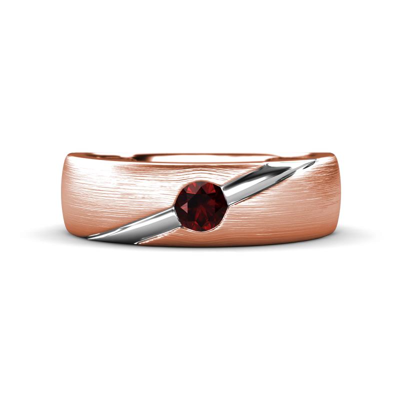 Ekon 1/6 ct Round Red Garnet Brushed Satin Finish Solitaire Men Wedding Band (5 mm) 