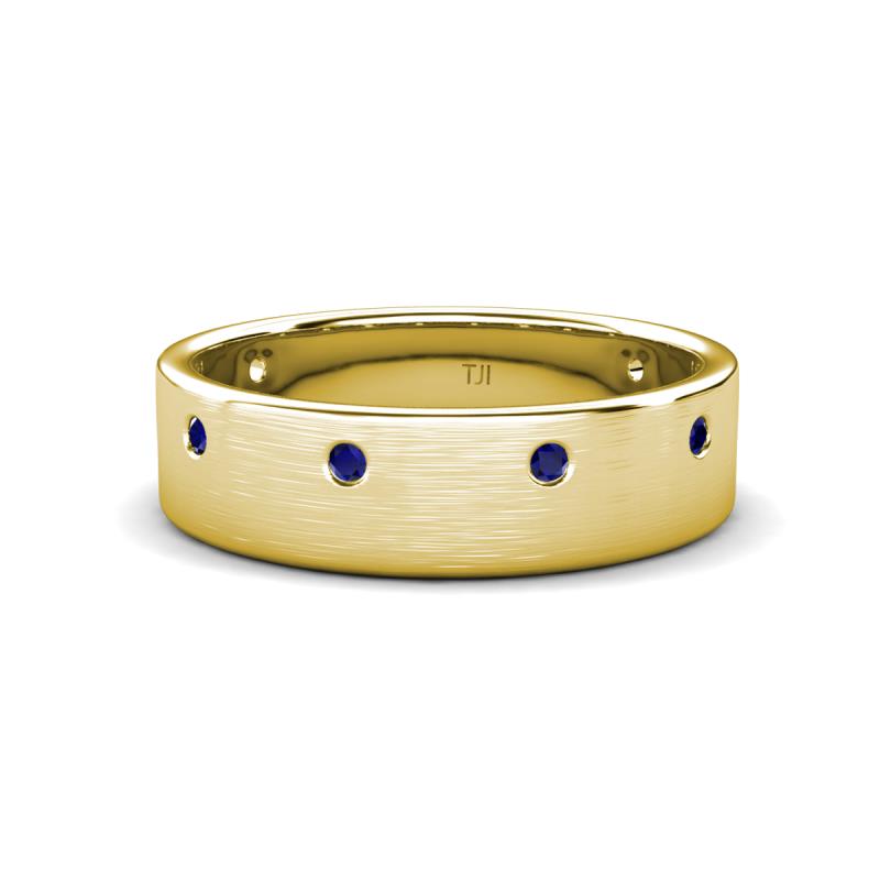 Orion 0.20 ctw Round Blue Sapphire Brushed Satin Finish Men Wedding Band (8 mm) 